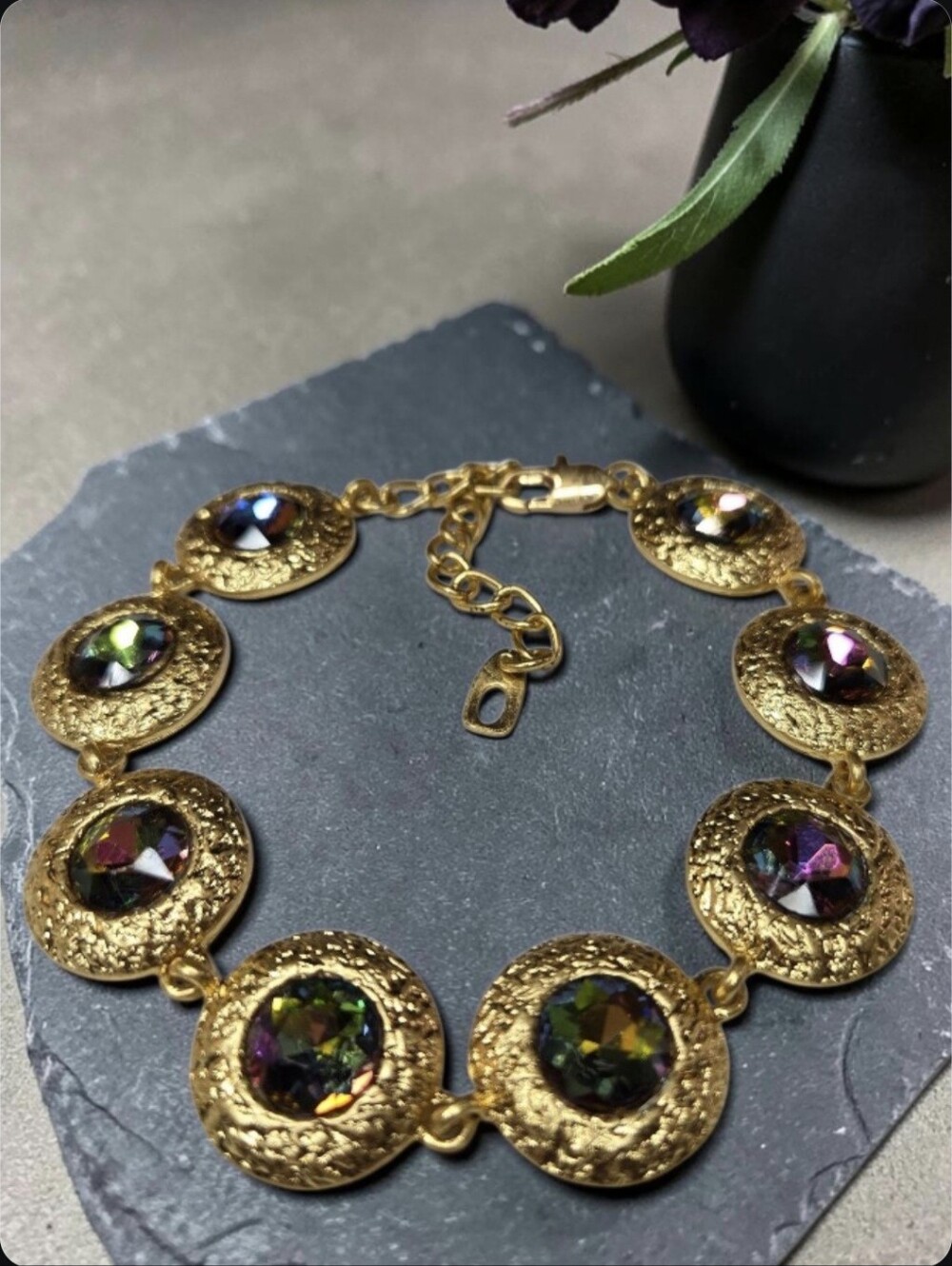 18k Gold Plated AB Aurora Borealis Watermelon Volcano Crystal Bracelet